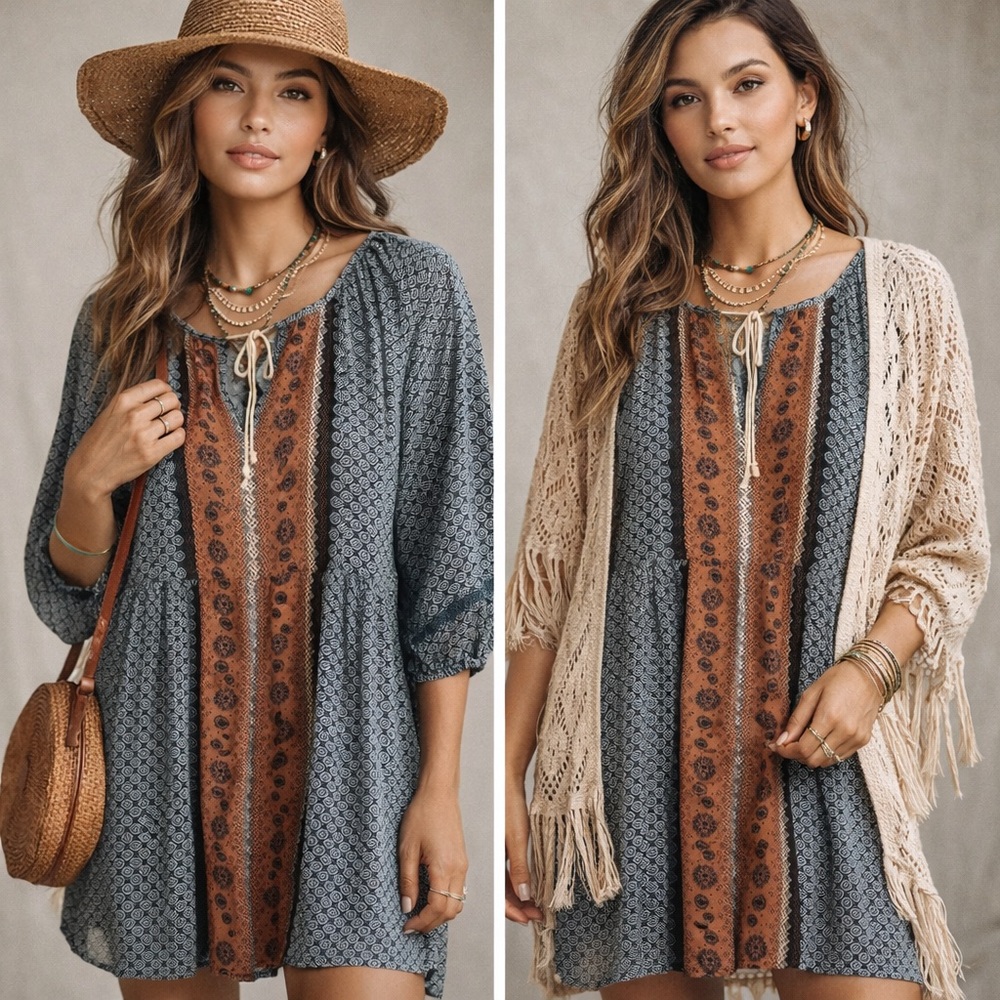 Kori Tie Front Mini Boho Dress